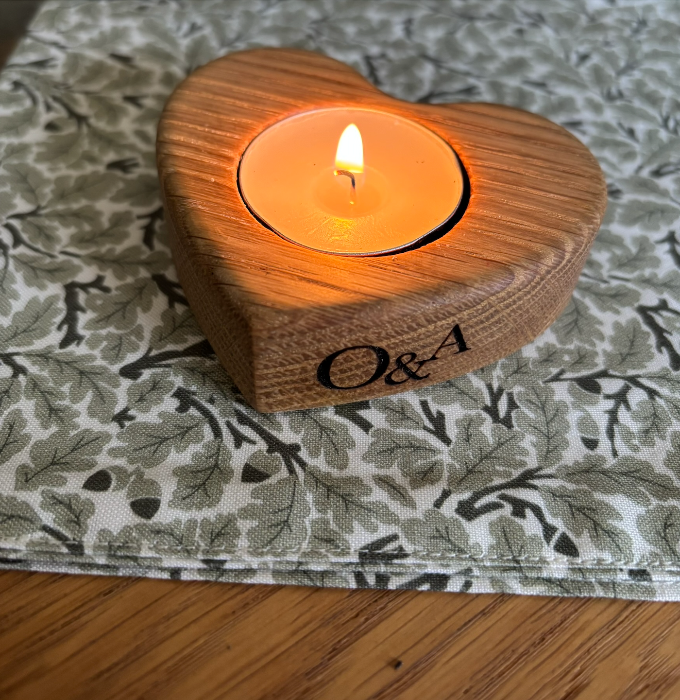 Signature heart-shaped oak tealight votive
