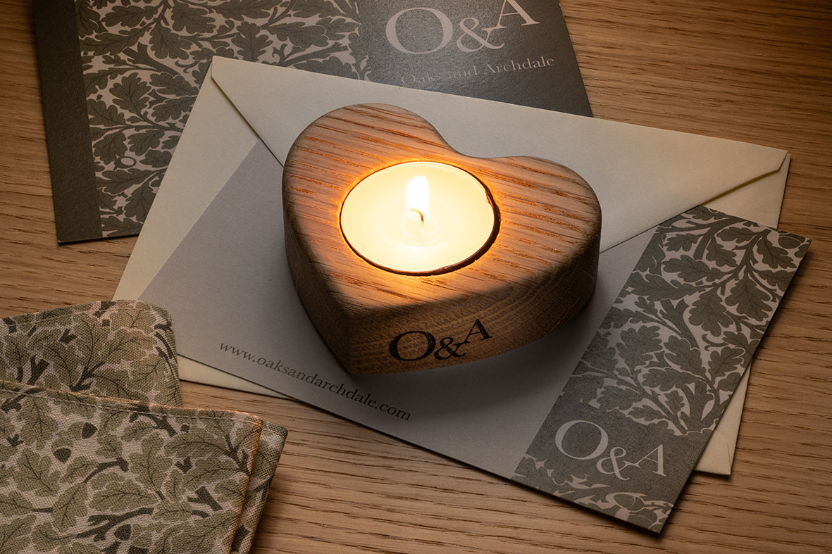 Signature heart-shaped oak tealight votive